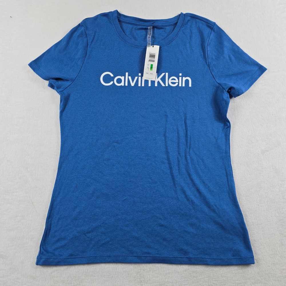 Calvin Klein Performance Womens Blue Logo Stretch T-Shirt PFRT2787 Large NWT